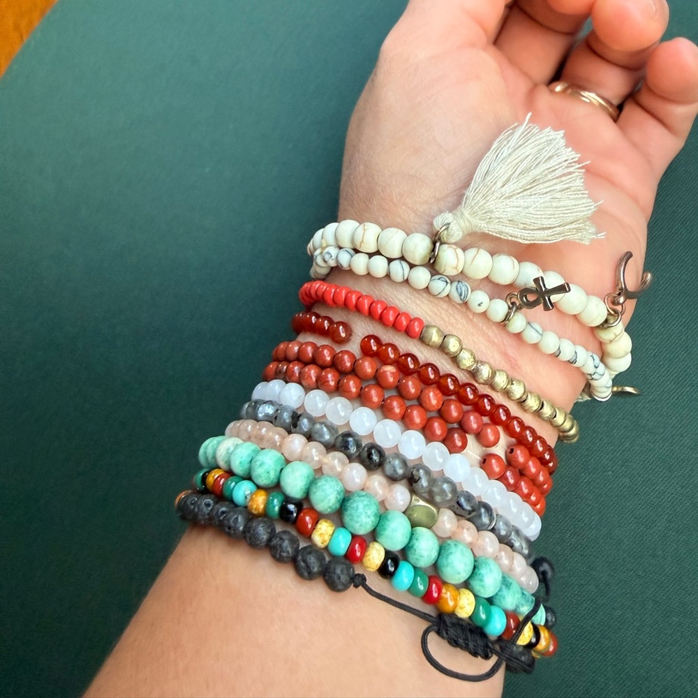 12 Boho Beaded Bracelets Bundle Crystal Stone Stackable Stretch Jewelry Set Gift